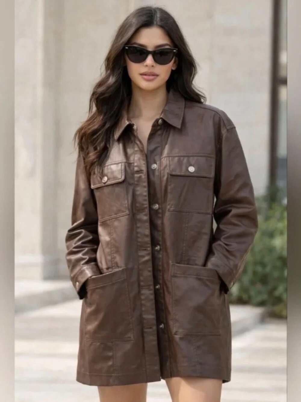 Future Collective Brown Faux Leather Coat Women Sz. Medium NWT